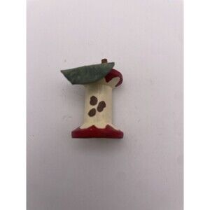 Vintage Wooden Apple Core Leaf Hand Painted Retro Teacher School Brooch Pin Sign